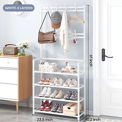 3-in-1 Entryway Coat Rack Shoe Storage Bench Pipe Style Hall Tree With 8 Hooks  • $17.59