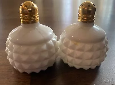 Vintage White Milk Glass Diamond Cut Hobnob Salt And Pepper Shakers • $8