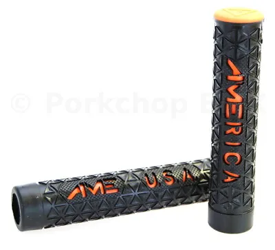 AME BMX MTB Flangeless Bicycle Grips - ZYGO - Black Outer / Orange Inner • $16.99