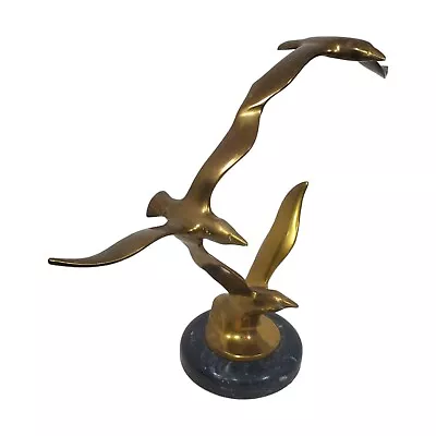 Vintage Brass Art Sculpture 3 Birds W/ Marble Base Mid Century Modern • $69.95