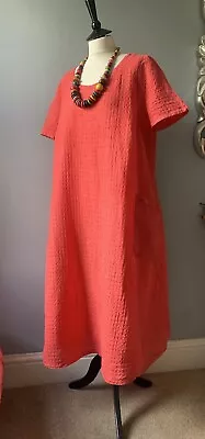 SAHARA Fabulous Coral Waffle Weave Linen Balloon Hem Lagenlook Dress Sz 2 Ch 46  • £14.99