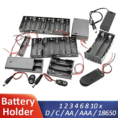 C/D/AA/AAA X 1-10 Battery Holder Box With Wire Case Connector Open Or Enclosed • £1.62