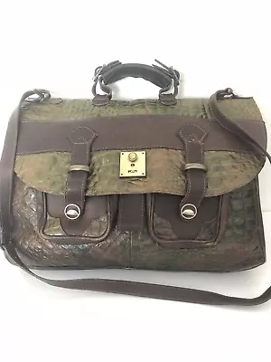 Leather Messenger  Bag Multi Pocket Croc Embosed Bohemian Hip Designer  • $59