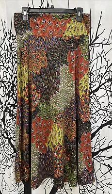 Miss Ashley Midi Boho Skirt Multicolored Mandela Paisley Design Pull On Large • $14.99