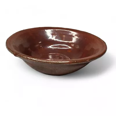 Pennsylvania Redware Pottery 7  Bowl Mocha Glaze Signed • $12.95