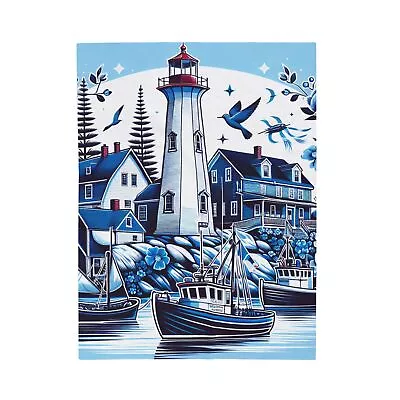 Velveteen Plush Blanket Peggy's Cove Lighthouse Maritime Art • £27.11