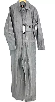 Dickies Coveralls Size Large Mens Gray Fisher Striped Workwear Mechanic Jumpsuit • $44.99