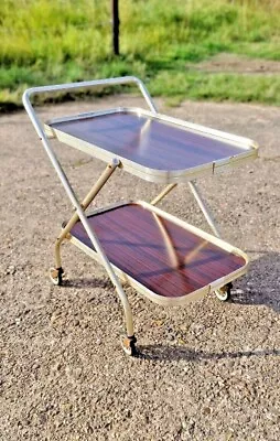 Vintage Retro Folding 2 Tier Wood Cocktail Drinks Tea Hostess Trolley Gin Cart  • £59.99