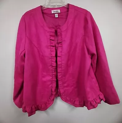 Women's Dress Barn 14/16  Open Front Jacket Pink Fuschia Ruffles Barbiecore • $15