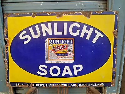 Vintage Original Porcelain Enamel Sign Sunlight Soap Liver Brothers England 1930 • $1833.45