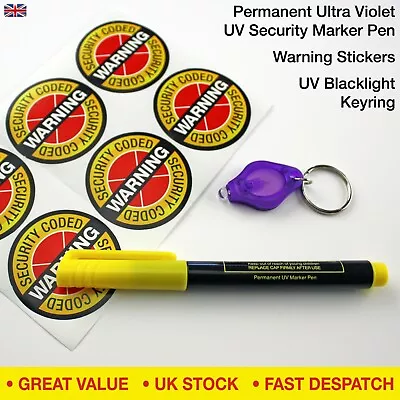 Permanent Ultra Violet Security Kit Invisible Ink ✔Marker Pen✔Stickers✔UV Light • £5.49