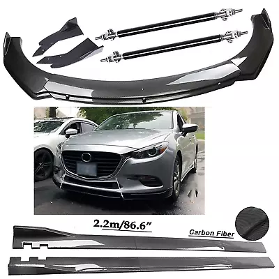 Carbon Fiber Front Bumper Lip Spoiler 86.6  Side Skirt Kit For Mazda 2 3 5 6 • $149.99