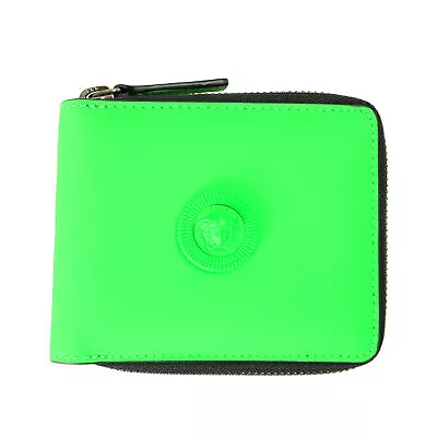 Versace Men's Neon Green Leather Medusa Zip Around Bifold Wallet • $329.99