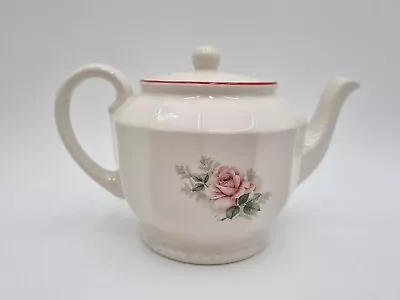 Vintage Price Kensington Porcelain Teapot Floral Red Stripe Trim England Pink • $19