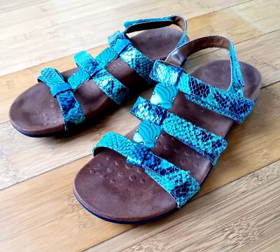 £23.55 • Buy Vionic Teal Green Snake Print Orthaheel Sandals Womens Size 7 Amber 3 Strap Vamp