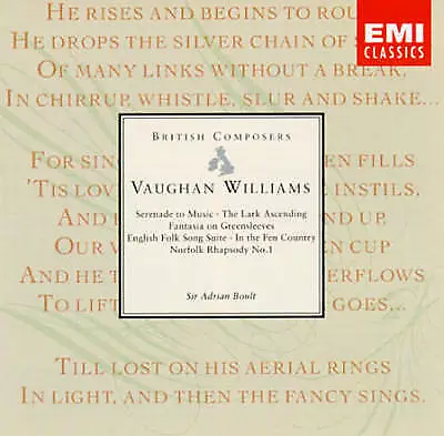 Ralph Vaughan Williams : Serenade To Music CD (1991) FREE Shipping Save £s • £2.48