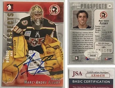 Marc Andre Fleury Signed Autograph 2004-05 In The Game #34 - JSA Cert- FREE S&H! • $99.95