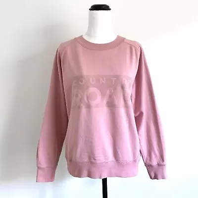 COUNTRY ROAD Organic Cotton Rose Pink Velvet Logo Print Jumper Sz XS | Ex Cond • $32