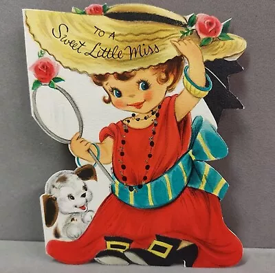 Vintage Die Cut Birthday Card 1950s Sweet Little Miss Glitter Used Hallmark Card • $5.25