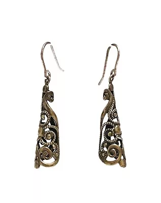 Vintage Scroll Filigree Earrings Silver Tone Gothic Mid Century Modern Costume • $6.99