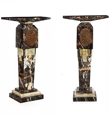 Pair Of Art Deco Style Marble & Onyx Pedestals Columns With Bronze Panels • $11500
