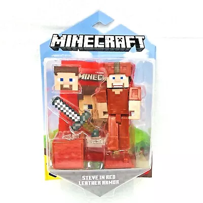 Minecraft Earth Steve W/ Red Leather Outfit Action Figure W Sword Mojang Mattel • $13.99