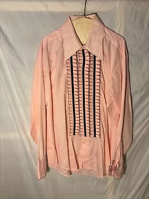 Vtg 70s Mens Lion Of Troy Pink Size 17/33 Ruffled Disco Tuxedo Shirt • $45