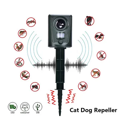 Ultrasonic Solar Cat Dog Repellent Fox Pest Scarer Deterrent Repeller Gard HO • $23.46