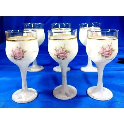 6 Arte Murano Shabby Chic Rose Marbled Wine Glasses Set By M.Valenti Vintage • $120