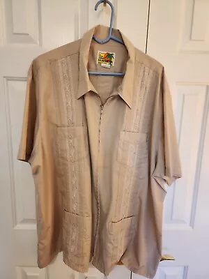 Genuine Haband Guayabera 4 Pocket Short Sleeve Zipper Front Shirt Size 3XL Beign • $16.99