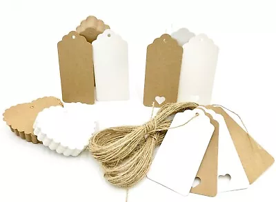 £4.15 • Buy 10/25/50/100 Scallop Rectangular Kraft Gift Tags Paper Card Label + Free Strings