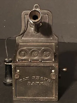 Vintage Antique Cast Iron & Sheet Metal Semi Mechanical Pay Telephone Coin Bank • $455