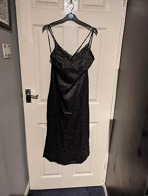 QED London Black Animal Print Slip Dress Size 10 • £10