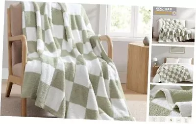 Checkered Throw Blanket - Microfiber Soft Cozy And Warm 50''x60'' Sage Green • $39.97