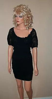  Victoria Secret Black Moda Puff Sleeve Pointelle Dress S • $49.99