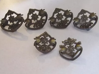 Antique Lot Of 6 Ornate Victorian Brass Drawer Pulls  • $39.99