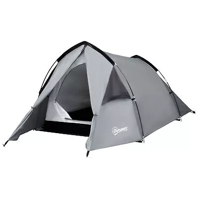 1-2 Man Camping Dome Tent Porch Mesh Window Double Layer Hiking Outsunny • £73.99