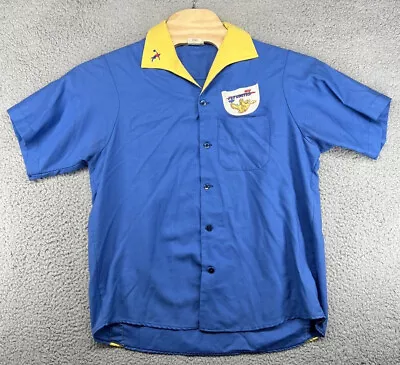 Vintage King Louie Two Tone Blue & Yellow Bowling Shirt W/ Patches Size Large L • $66.61