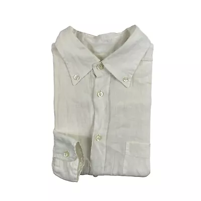 Zegna Sport Solid White Pure Linen Mens Button Front Size Large • $32.79