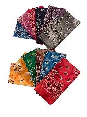 3 Assorted Pack Tie Dyed BANDANAS 100% Cotton Paisley Print Multi Color 22  X22  • $7.50