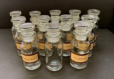 Lot Of 12 Vintage Clear Glass Spice Bottles Jars With Stopper Lids Made In Japan • $29.99