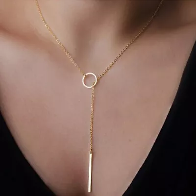 Women Necklace Gold Silver Thread Throw Girl Girlfriend Charm Gift Ladies Simple • £3.69