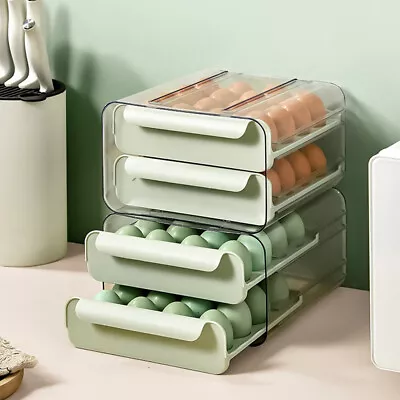 32Grid Egg Storage Holder Drawer Rack Tray Fridge Organiser Storag Box Stackable • £8.45