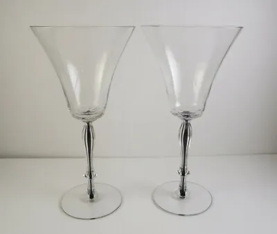 $79 • Buy 2 Morgantown Lexington Black 7.5  Water Glasses Goblets Cased Stem  (item#a5)