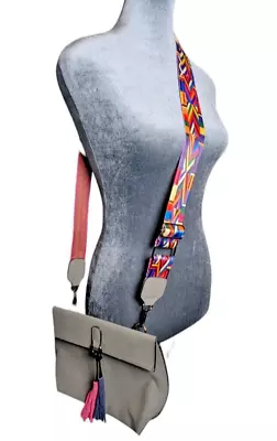 Gray Scrub Leather Design Crossbody Shoulder Bag Magnetic Close By Threaded Pear • $12.99