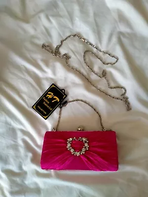 Pink Rose Ruby Red Evening Clutch Bag Two Detachable Straps Heart Design • £4.50