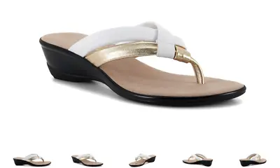 Onex Melba White/Gold Toe Post Wedge Sandal Women's Sizes 5-11/NEW!!! • $119.95