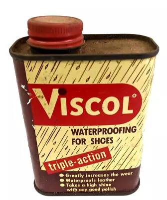 Vintage VISCOL Waterproofing For Shoes Tin Can Triple Action Empty 12oz • $15.98