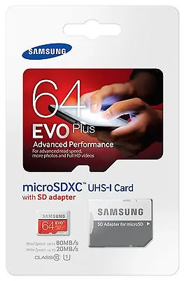 SAMSUNG EVO Plus 64GB MicroSD Micro SDXC C10 Flash Memory Card W/ SD Adapter • $11.25