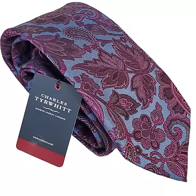 NEW Charles Tyrwhitt Mens TIE London 100% Silk Purple Blue Paisley 58x3 • $35